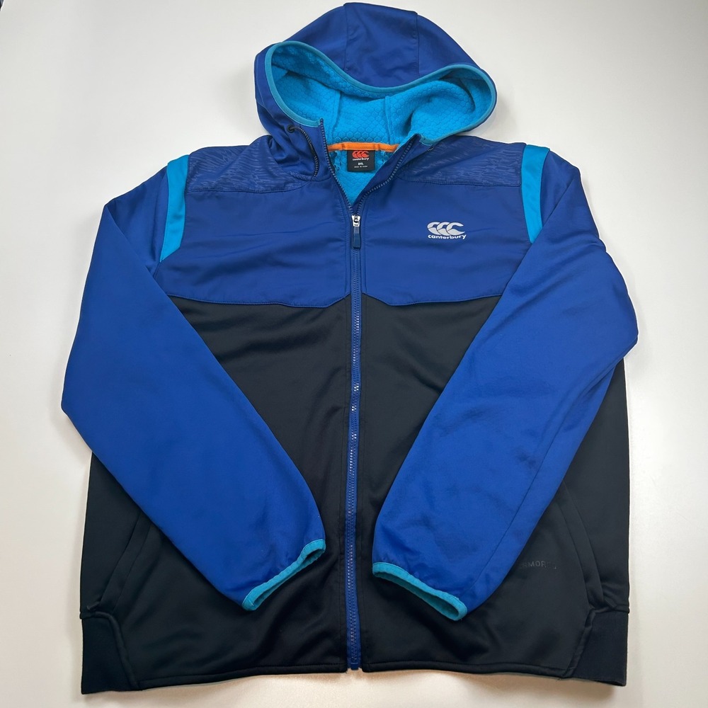 Canterbury Mens 2XL ThermoReg Full Zip Fleece Hoodie Jacket Blue Black
